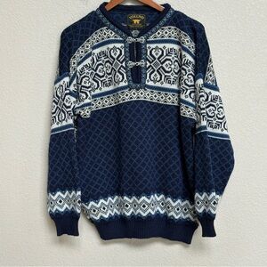 Volund Løkken Norway Blue Nordic Lambswool Sweater Clasp Women’s Unisex Large